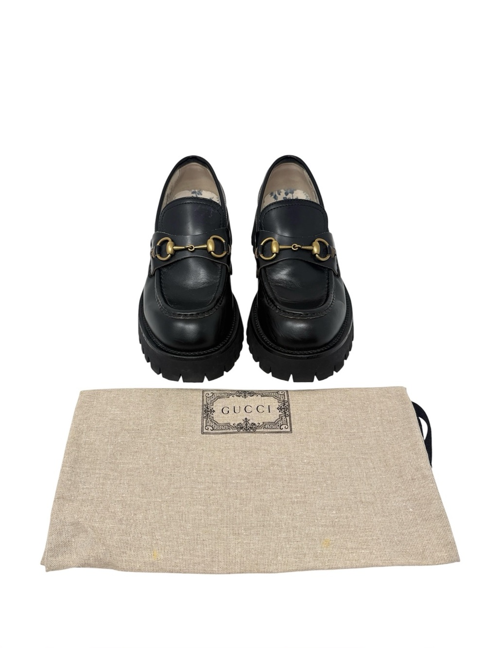 Gucci Cordovan Lux Harald Horsebit Black Leather Platform Lug Sole Loafers 39.5